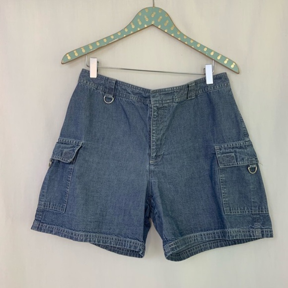 Dockers Women's Cargo Shorts Size 12 Blue Denim Studded Accent Pockets